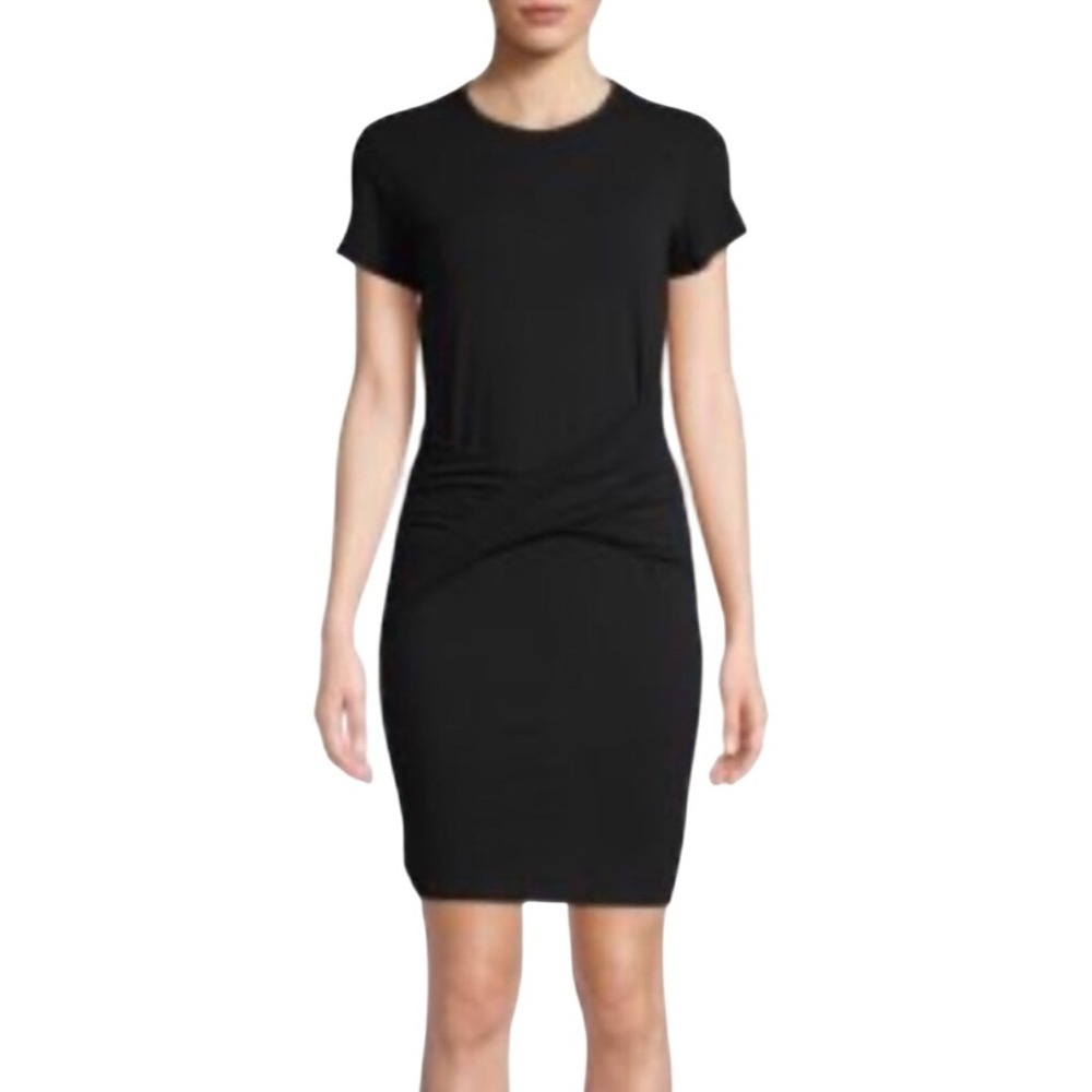 James Perse Womens Ruched Twisted Front T-Shirt Dress‎ Black Size 0